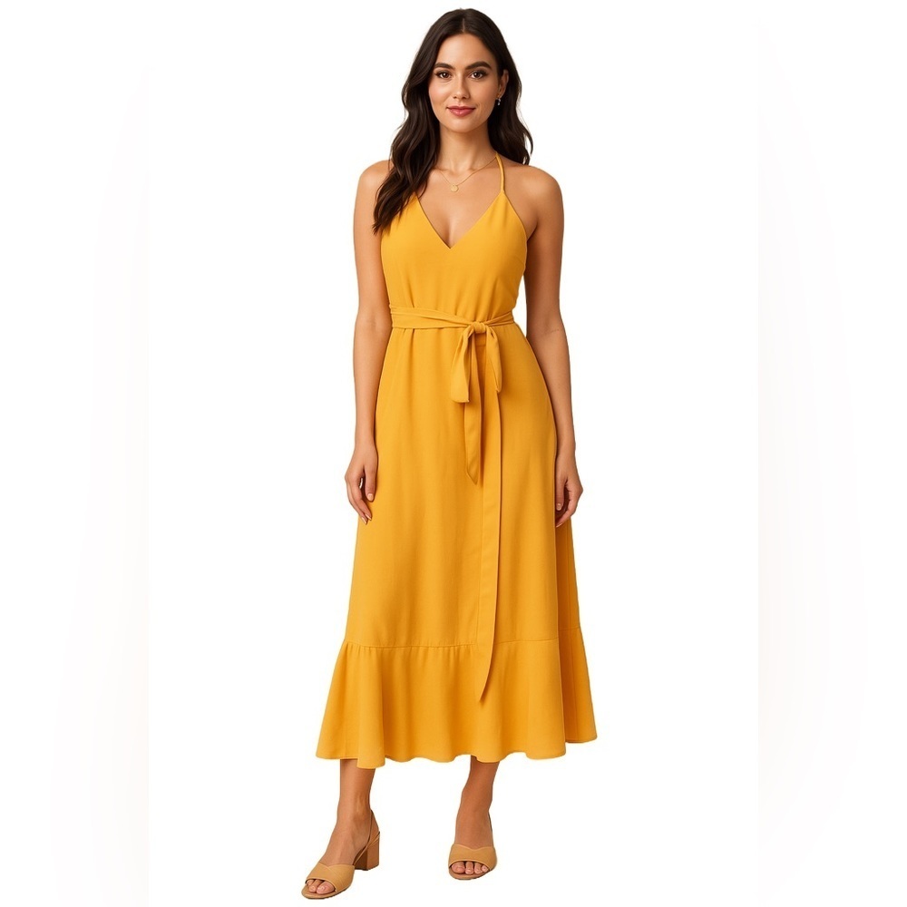 Lulus Manhattan Moment Yellow Ruffled Midi Wrap Dress | Size Small